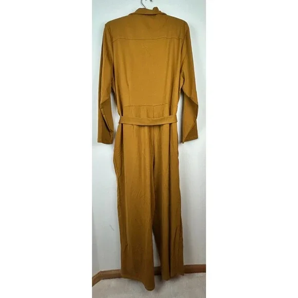 Mod X Womens 3X Mustard Belted Button Up Stretchy Jumpsuit - Picture 5 of 16